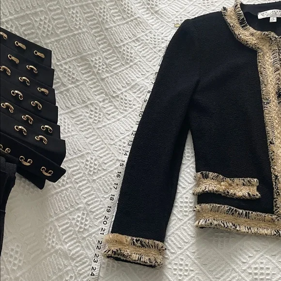 St. John Tweed Knit Jacket Gold Black - Picture 8 of 16
